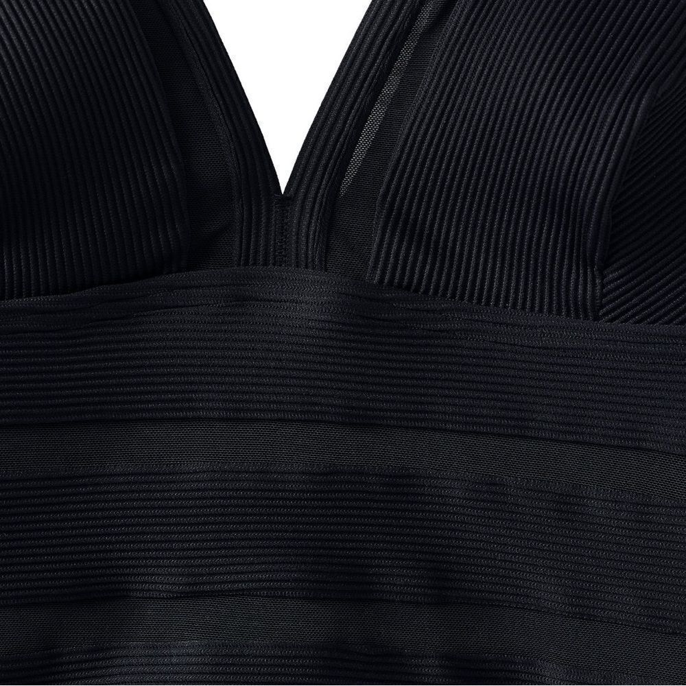 Land's End one piece Plunge swimsuit mesh ribbed Textured high leg Black Var - Picture 11 of 13
